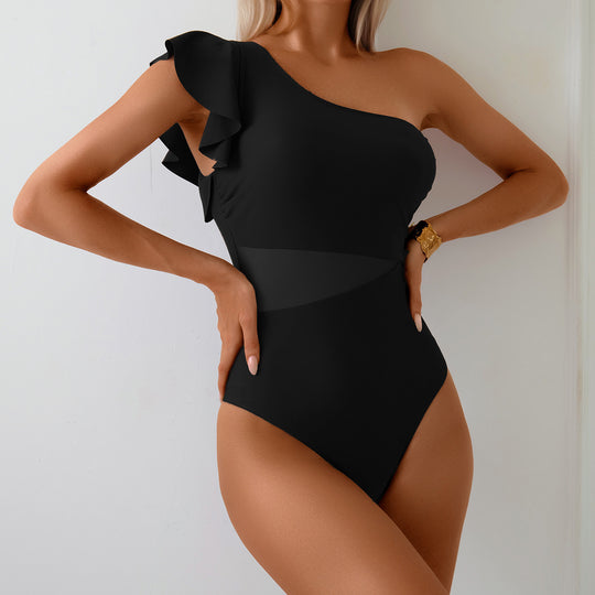 Damen Einseitiger Badeanzug mit eleganter Rüsche EB