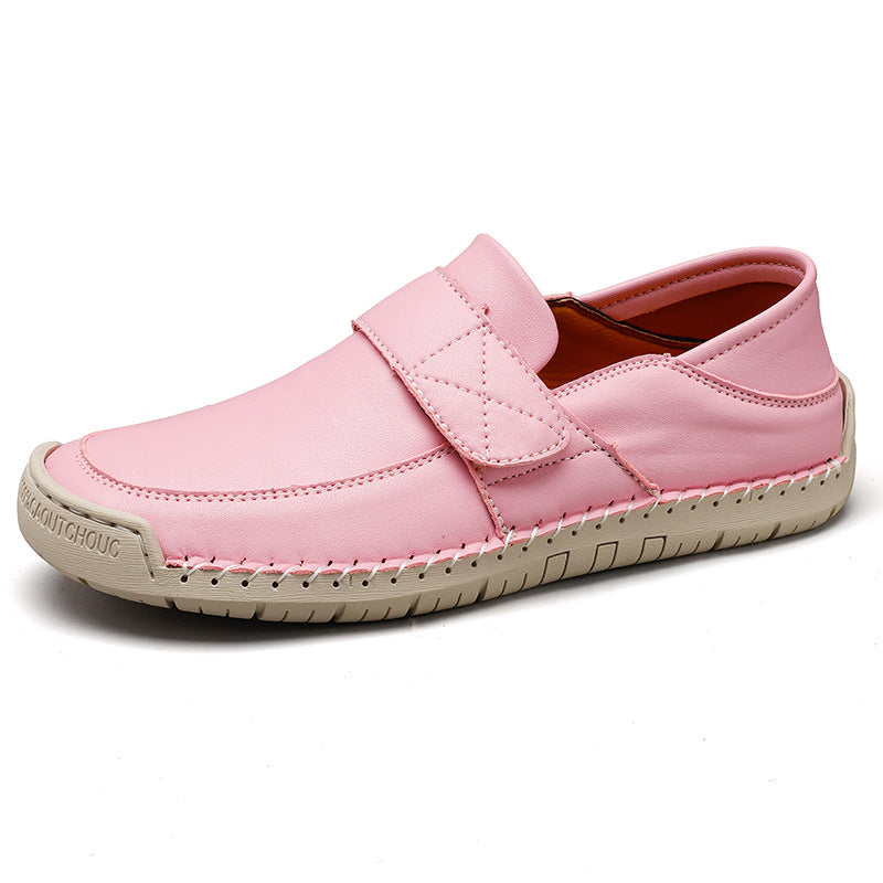 Damen Bequeme Slip-On Lederschuhe mit verstellbarem Klettverschluss EB
