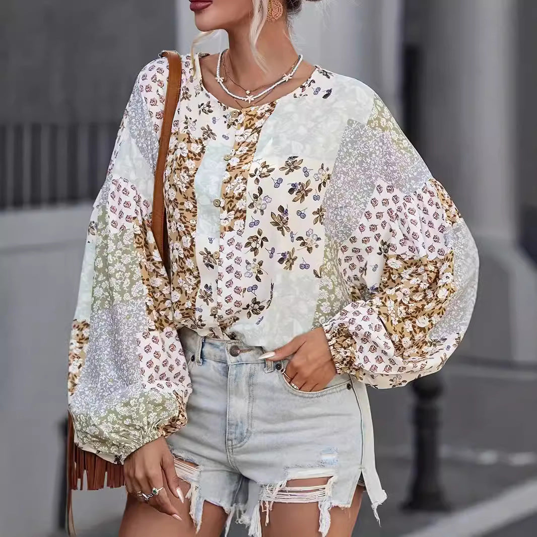 Damen Bluse mit einzigartigem Patchwork-Design EB