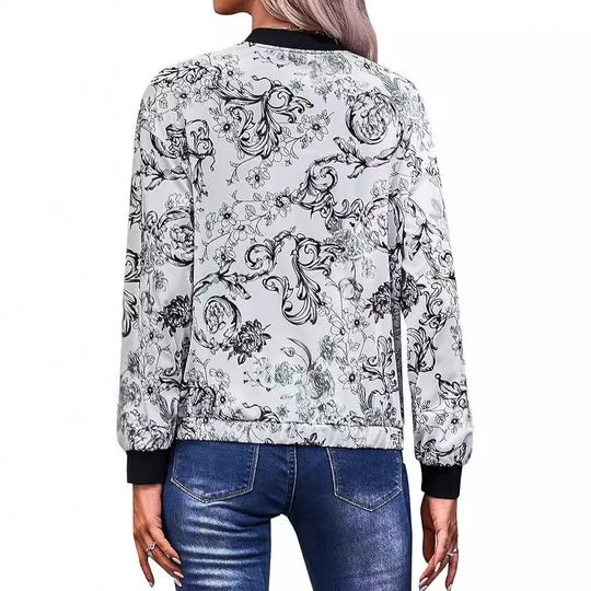 Damen Bomberjacke mit floralen Motiven und elastischen Bündchen EB
