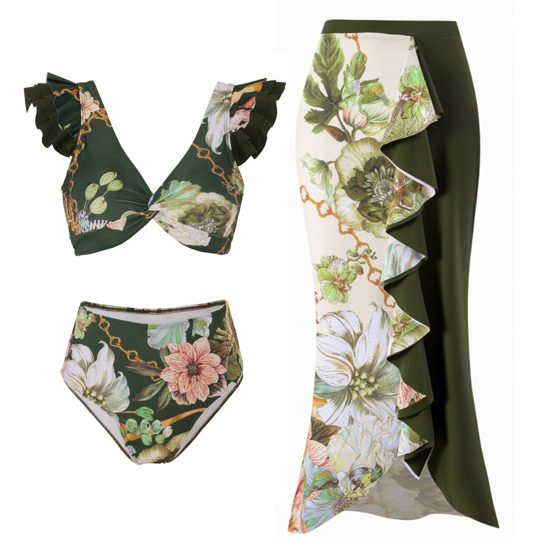 Damen Bikini-Set mit charmantem Rüschendesign und eleganter Strandumhüllung EB