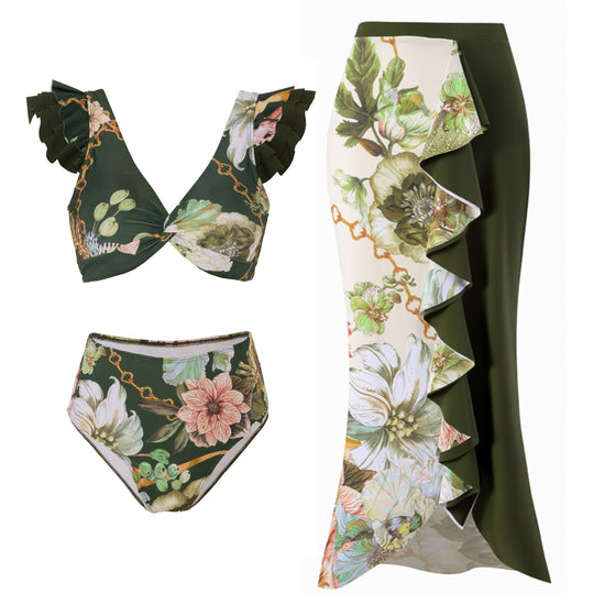 Damen Bikini-Set mit charmantem Rüschendesign und eleganter Strandumhüllung EB