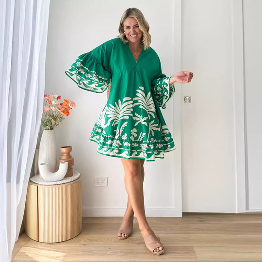 Damen Freizeitkleid mit voluminösen Ärmeln und strukturierten Rüschendetails EB