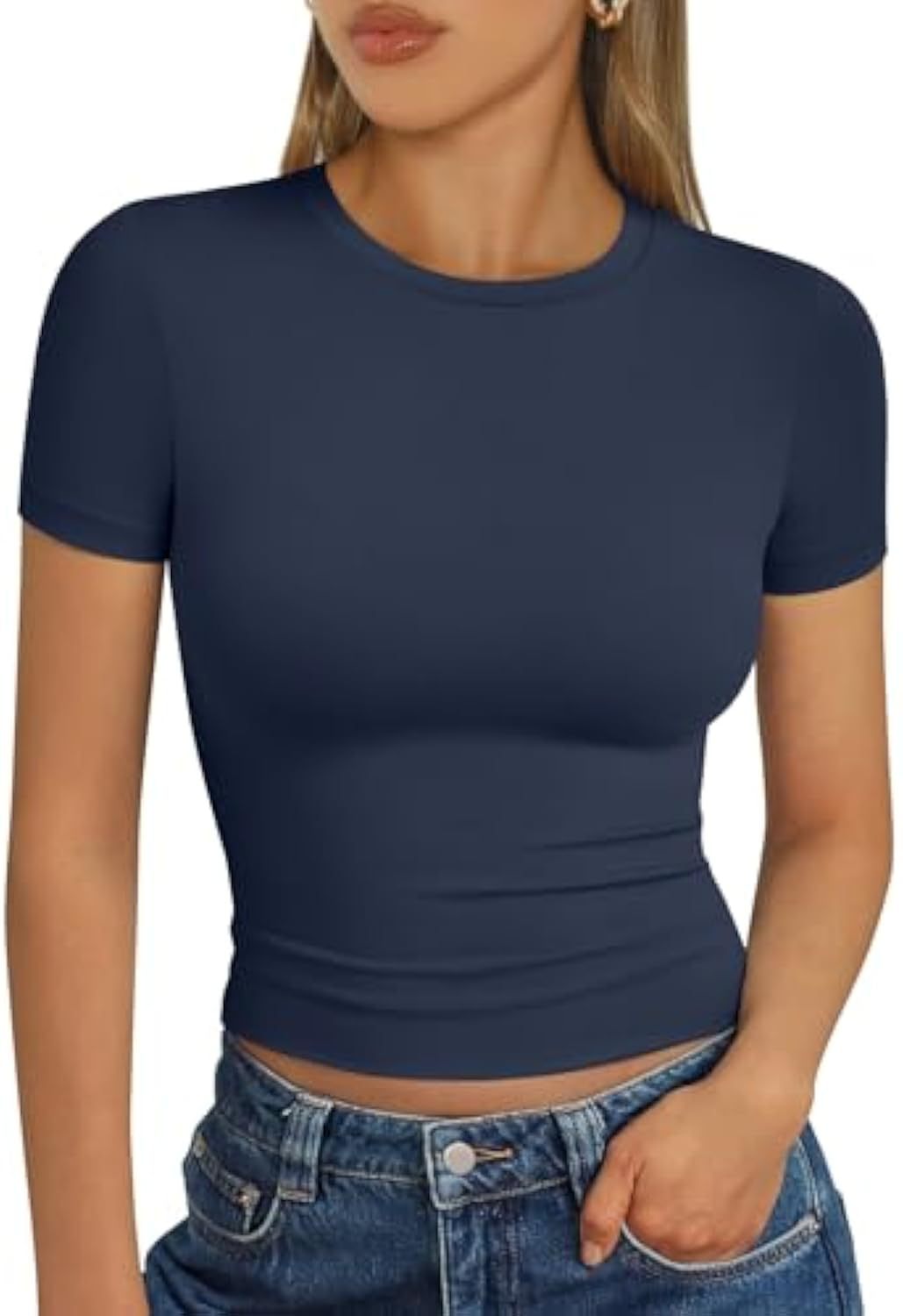 Damen figurbetontes Kurzarmshirt aus elastischem Material EB