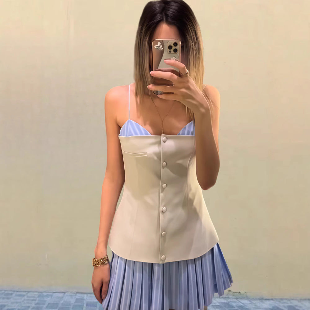 Damen Plissiertes Mini-Kleid mit ausgestelltem Rock EB