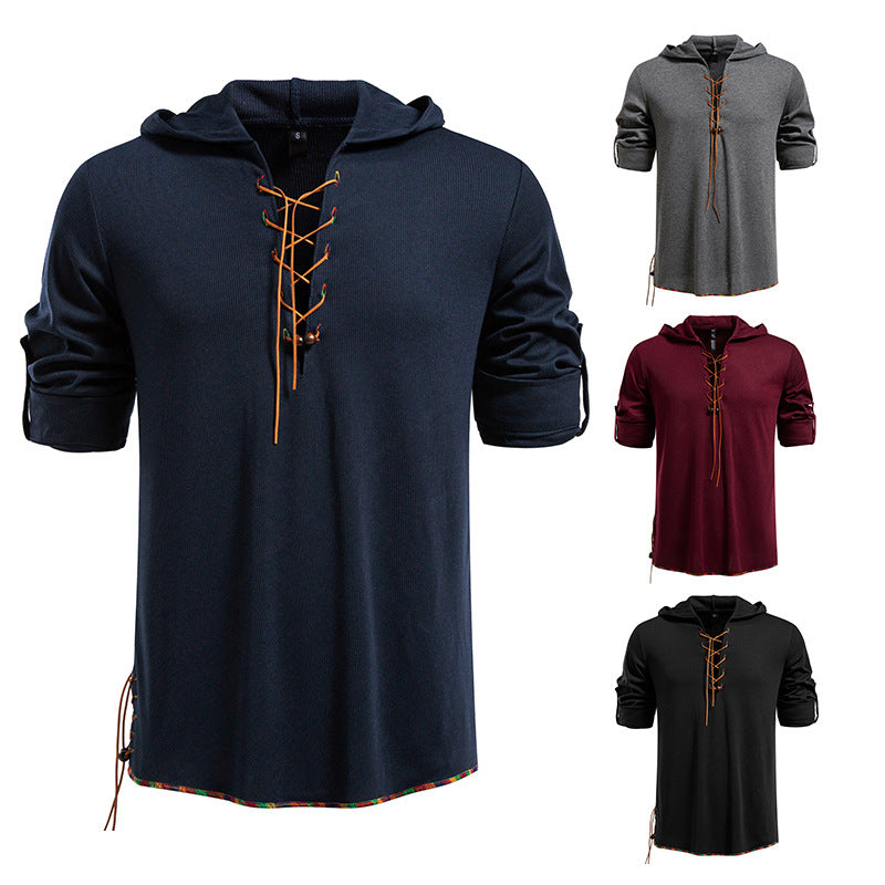 Herren lässiges Hoodie mit dekorativer Schnürung EB