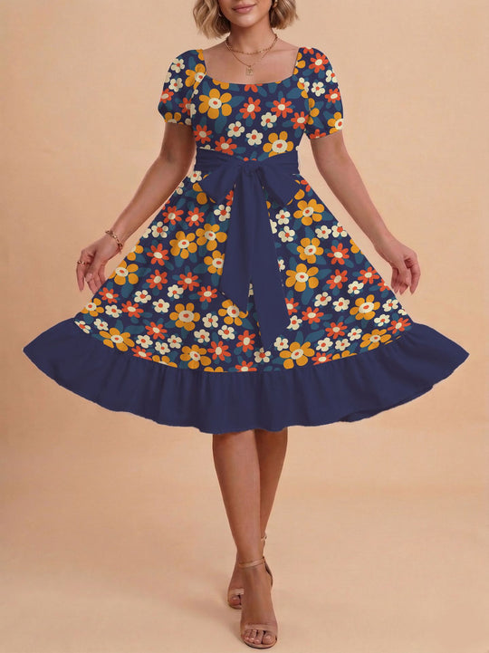 Damen Verspieltes Maxikleid mit Bärenmuster und taillierbarem Band EB