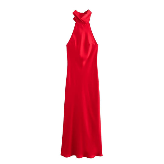 Damen Abendkleid mit hohem Kragen und fließendem Schnitt EB