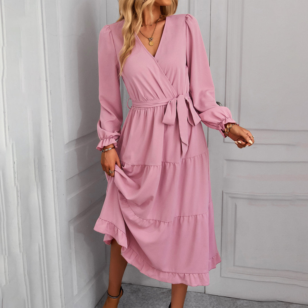 Damen Maxikleid mit Wickeloptik und Kleidungsdetails EB