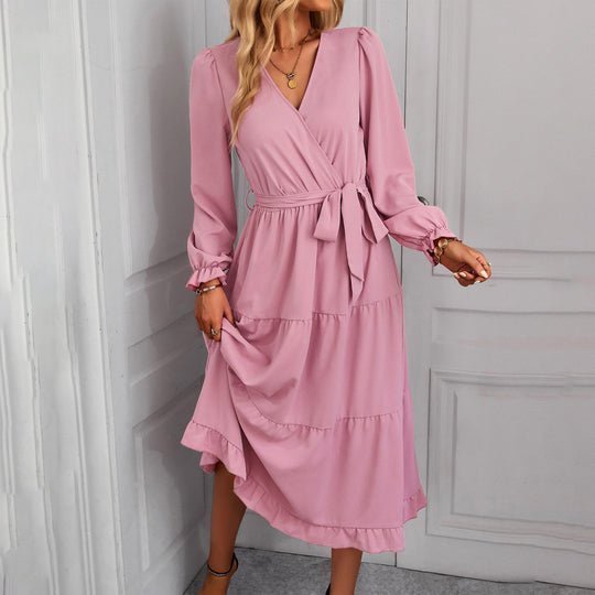 Damen Maxikleid mit Wickeloptik und Kleidungsdetails EB