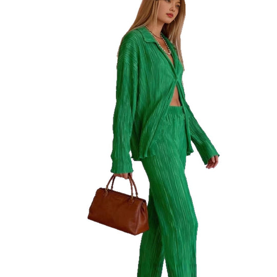 Damen lässiges Zweiteiliges Set mit plissierten Details und weitem Schnitt EB