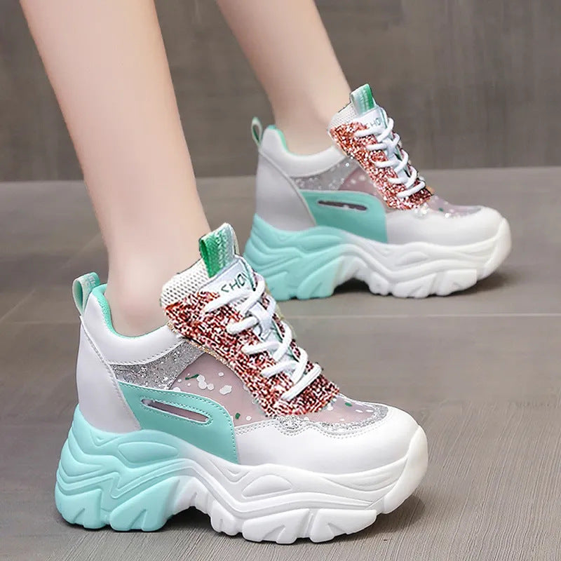 Damen sportliche Sneakers mit hochflexibler Sohle und modischen Glitzerdetails EB