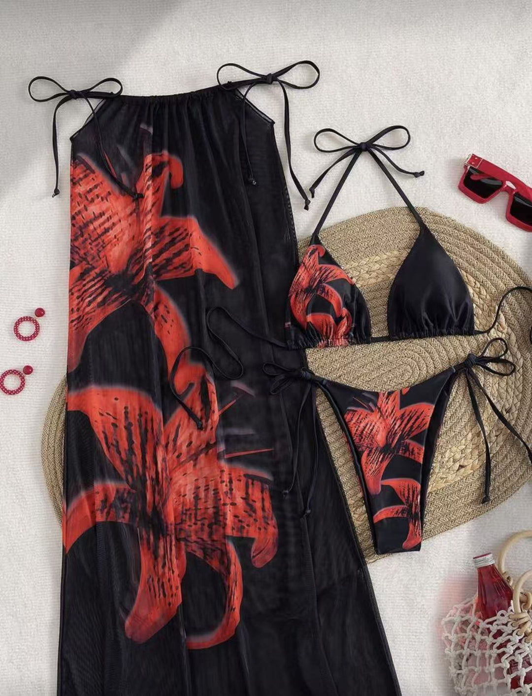 Damen Bikiniset mit elegantem Wickelrock und floralem Design EB