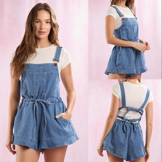 Damen Denim-Latzoverall mit verstellbaren Trägern und Taillenzug EB