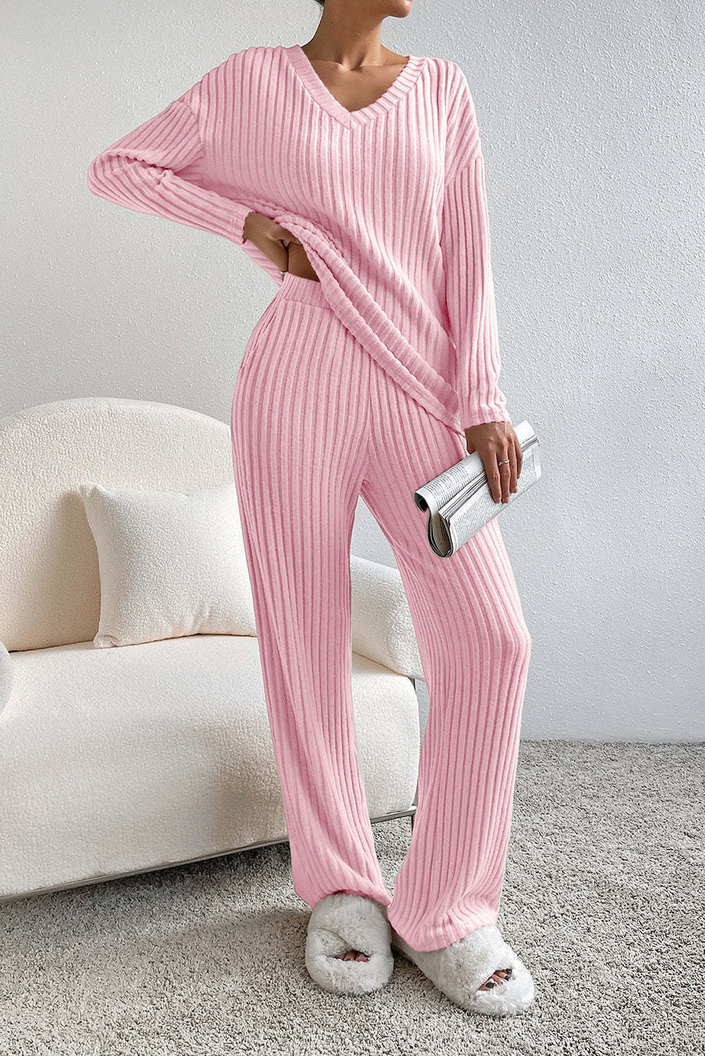 Damen komfortabler Ripp-Strickanzug mit weitem Schnitt EB