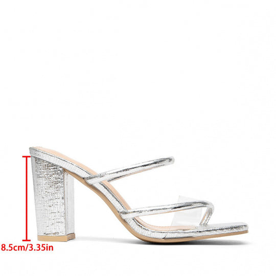Damen stylische Blockabsatz-Sandalen mit transparenten Riemen EB