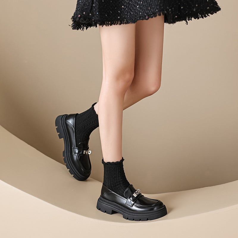 Damen Mokassins mit klobiger Sohle und eleganter Schnalle EB