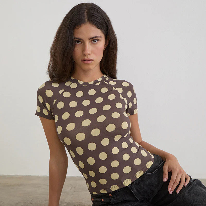 Damen Figurbetontes Kurzarmshirt mit modernen Punktedesign EB
