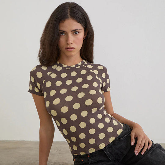 Damen Figurbetontes Kurzarmshirt mit modernen Punktedesign EB