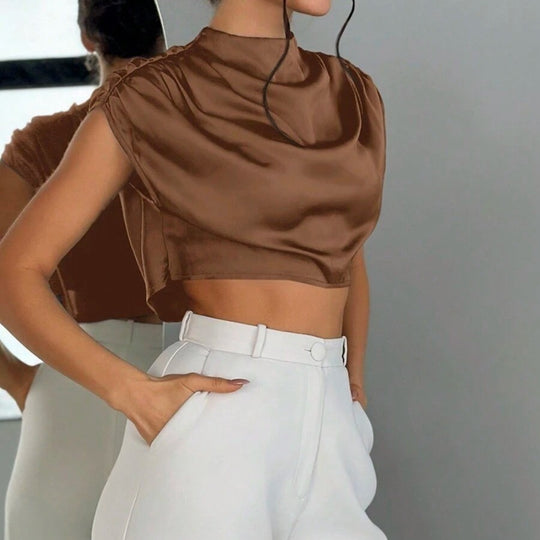 Damen elegantes Oberteil mit weichen Stofffalten und Rückenausschnitt EB