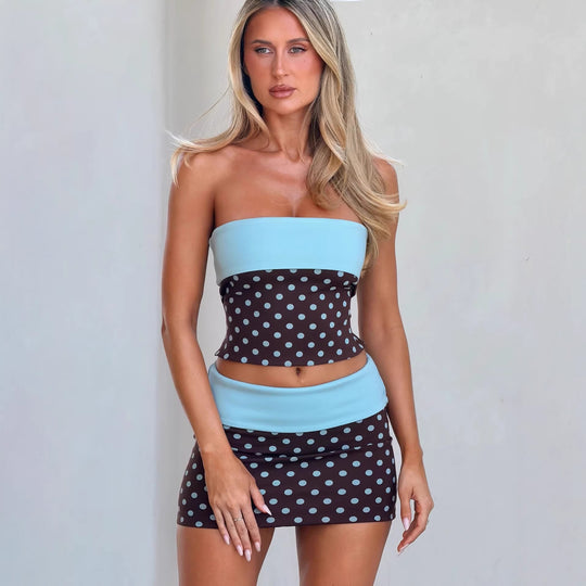 Damen süßes Bandeau-Top und Minirock-Set EB