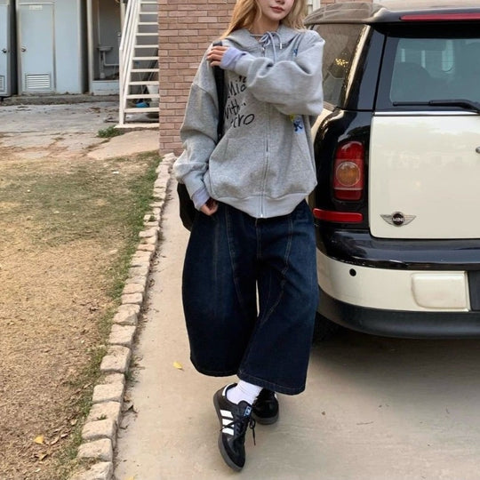 Damen Bequeme Oversized-Freizeitjacke mit Kapuze und Druck EB