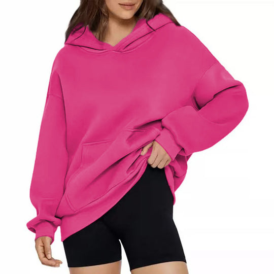 Damen nan weicher Oversize-Kapuzenpullover mit asymmetrischem Saum Kängurutasche und überschnittener Schulter EB