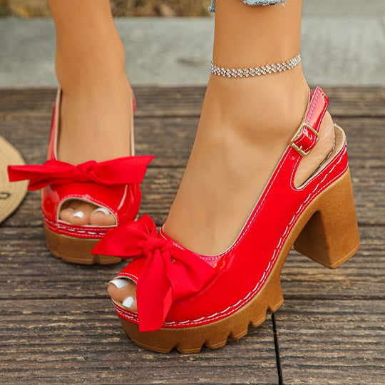 Damen Komfortable Plateau-Absatzsandalen mit Schleifen-Detail EB