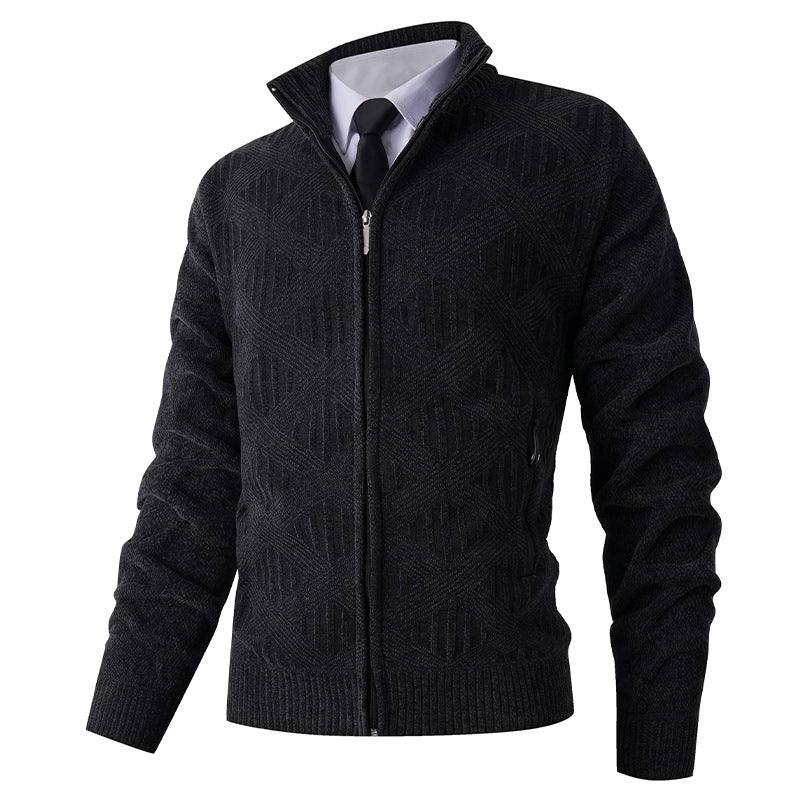 Herren Strickjacke mit strukturiertem Muster und hohem Kragen EB