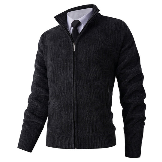 Herren Strickjacke mit strukturiertem Muster und hohem Kragen EB