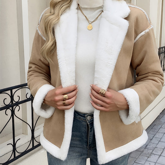 Damen Übergangsjacke mit gefüttertem Kragen und seitlichen Taschen EB