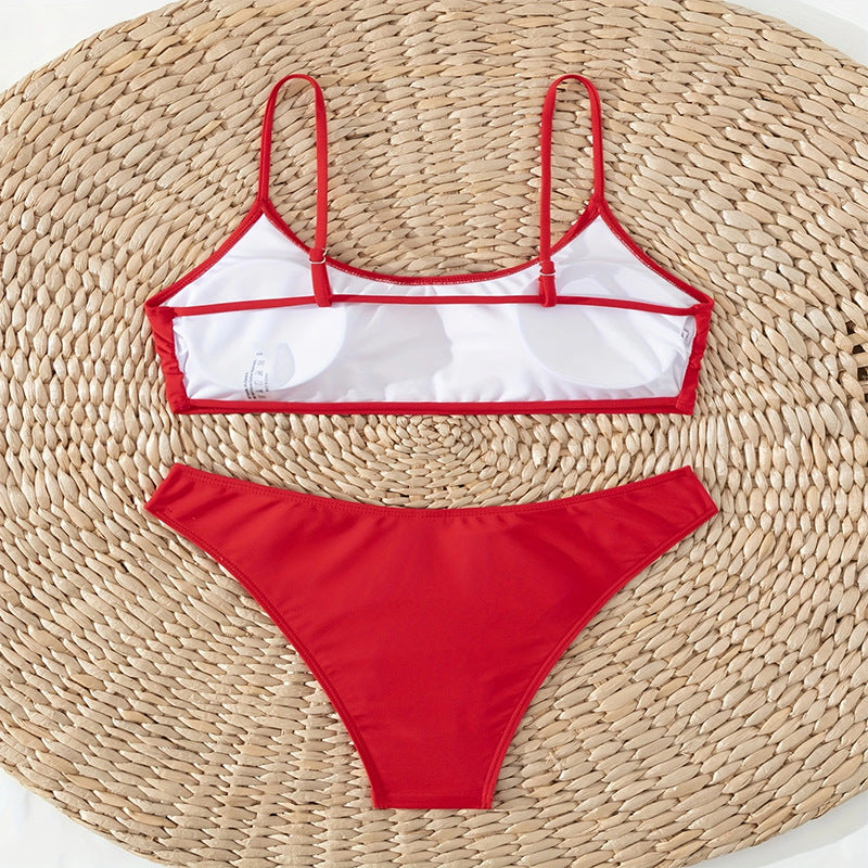 Damen Hochtailliertes Bikini-Set mit schmalen Trägern und elastischem Bund EB