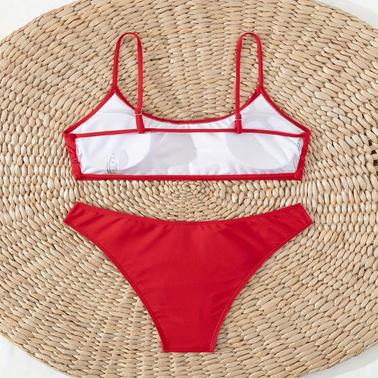 Damen Hochtailliertes Bikini-Set mit schmalen Trägern und elastischem Bund EB