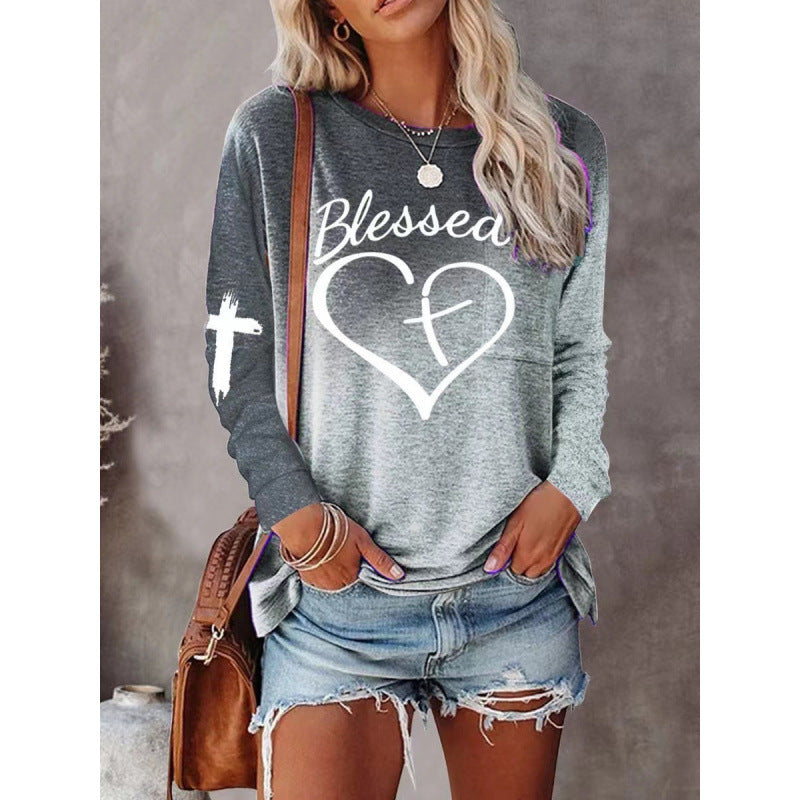 EB | Langarmshirt Lockere Passform Baumwollmischung Grafische Vorderseite Freizeitstil