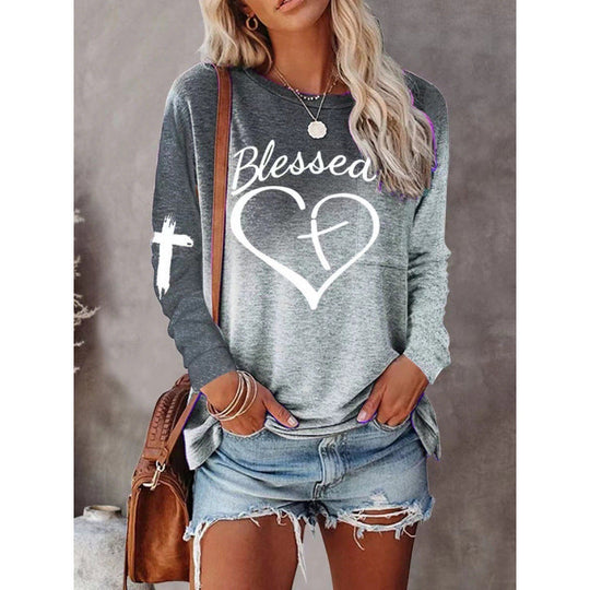 EB | Langarmshirt Lockere Passform Baumwollmischung Grafische Vorderseite Freizeitstil