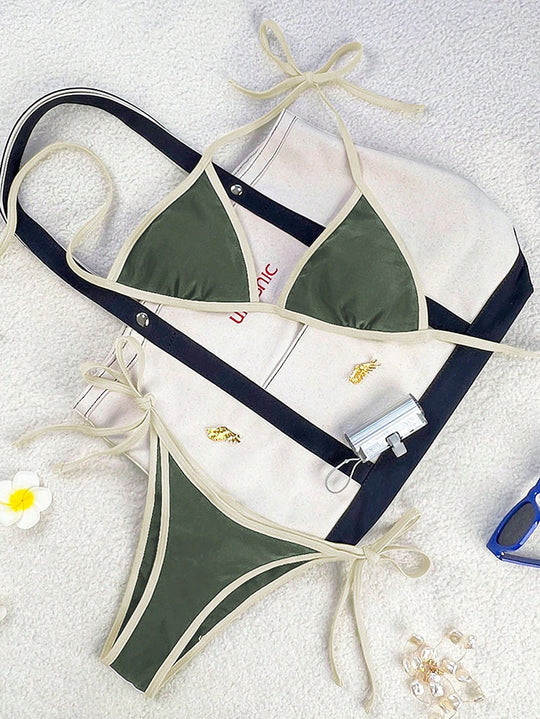 Damen Triangel-Bikini mit verspielten Schleifendetails EB