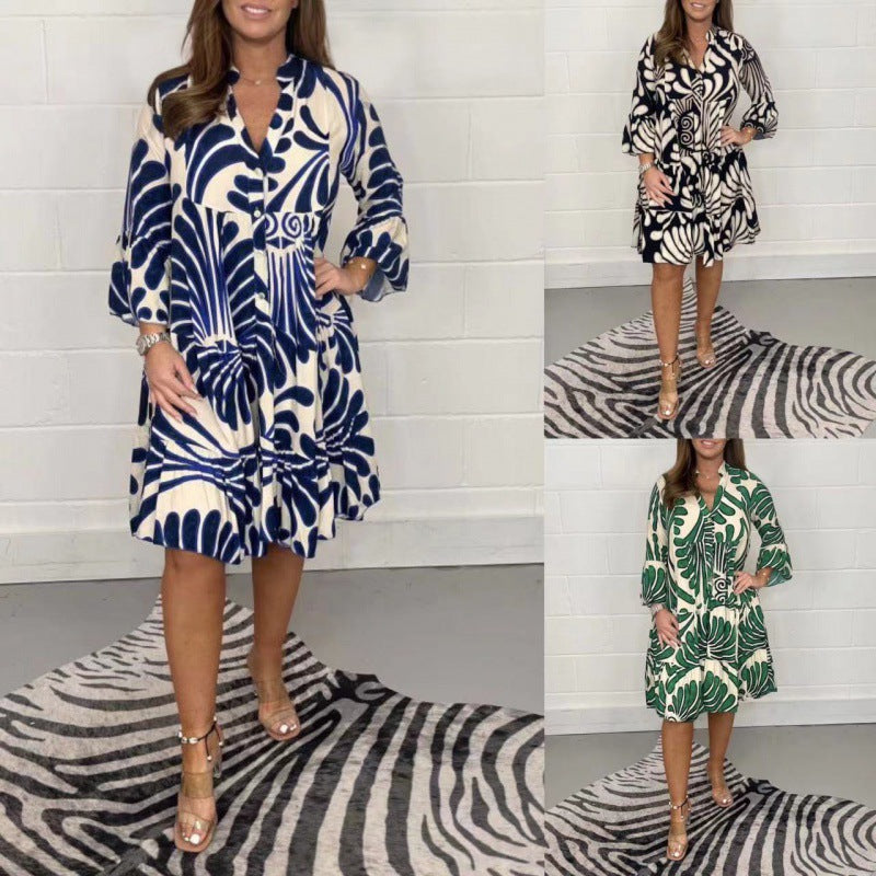 Damen Hemdblusenkleid mit floralem Design und Volant EB