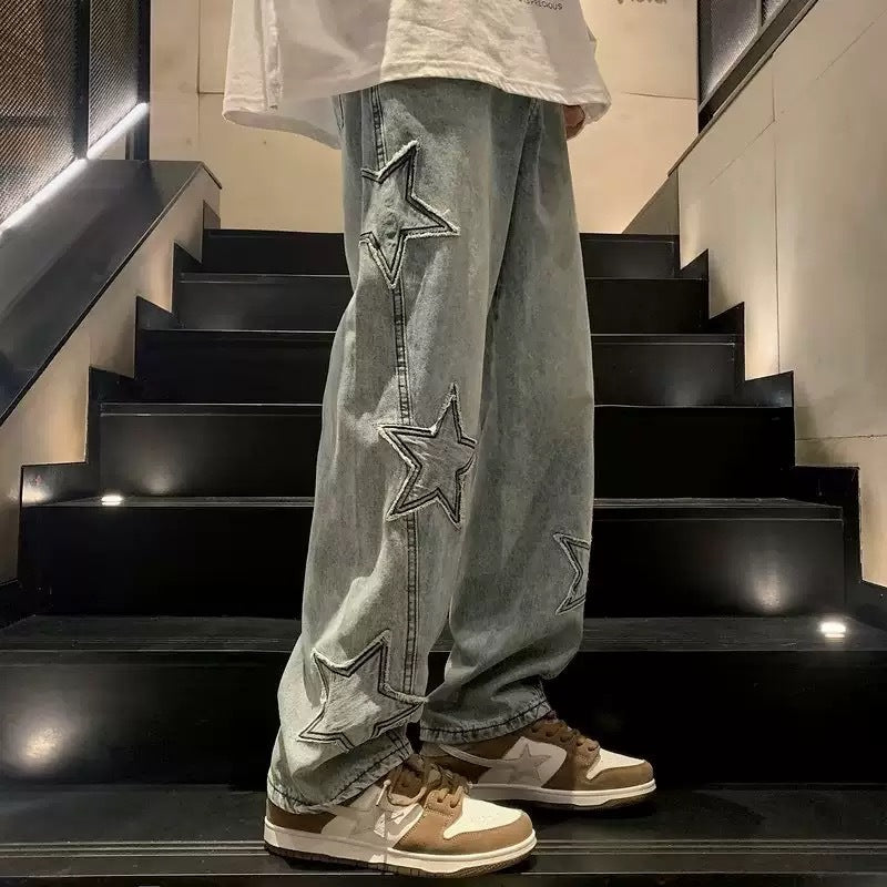 Herren lässige Jeans mit Sterne-Stickerei EB