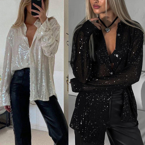 Damen Glitzernde Bluse mit schimmernder Textur und lässigem Schnitt EB