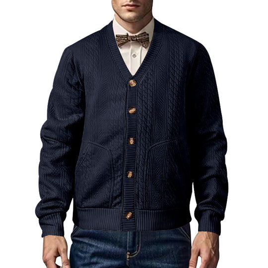 Herren Strickjacke mit V-Ausschnitt und praktischen Taschen EB