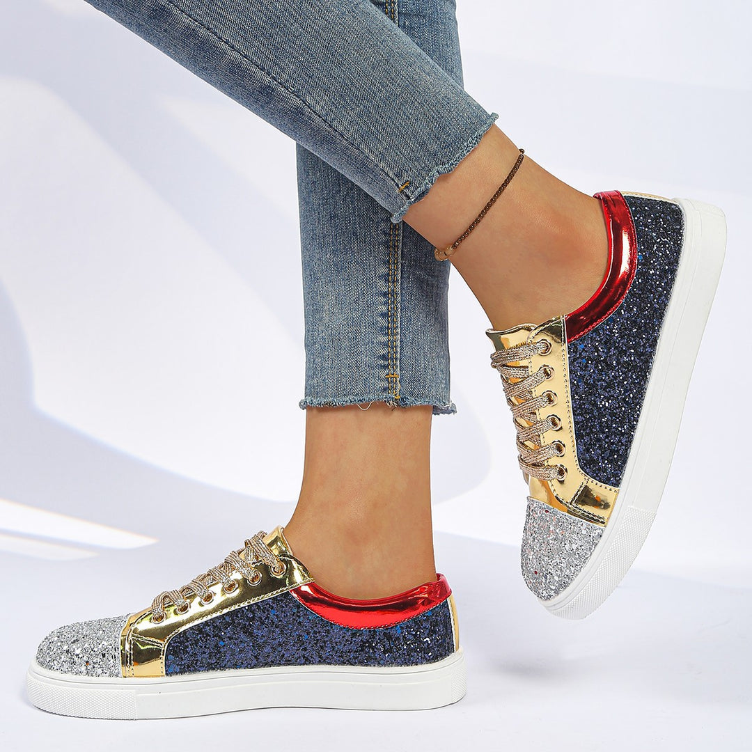 Damen  Glitzer-Sneaker mit funkelnder Zehenkappe, metallic-Overlays und gepolstertem Komfortfußbett EB