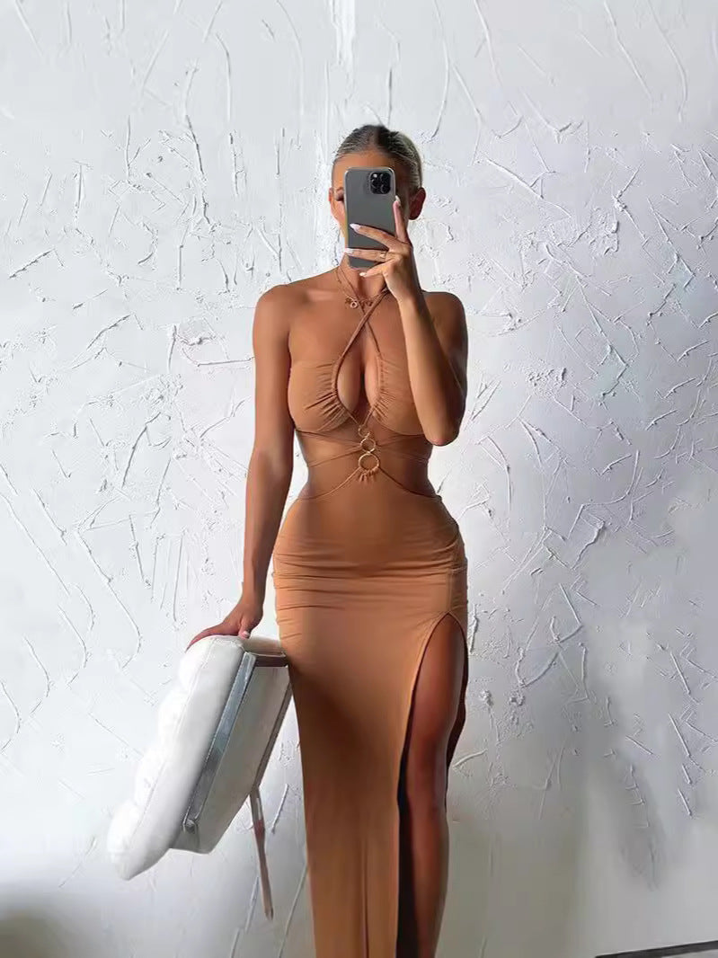 Damen Maxikleid mit raffinierten Cut-Outs und verführerischen Rüschendetails EB