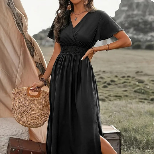 Damen Maxikleid mit fließendem Schnitt und Wickeldetails EB