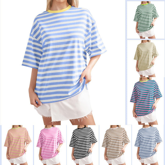 Damen Lässiges Oversized T-Shirt mit gestreiftem Muster EB
