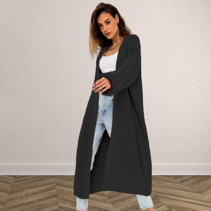 Damen Langer gestrickter Cardigan mit lässigem Schnitt und strukturierter Textur EB