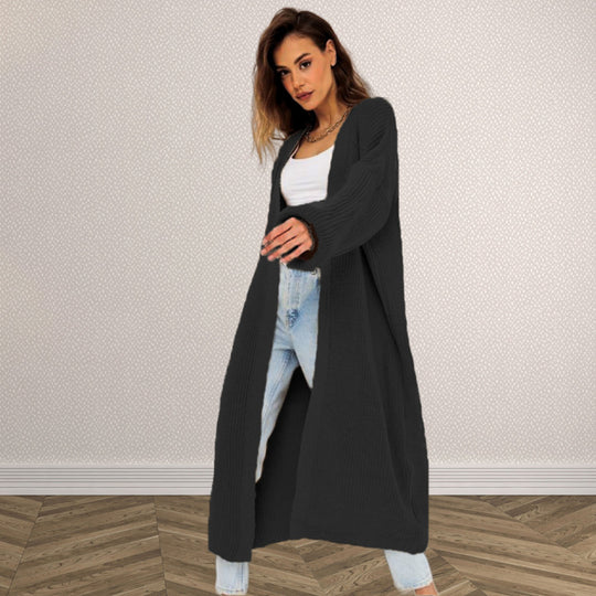 Damen Langer gestrickter Cardigan mit lässigem Schnitt und strukturierter Textur EB