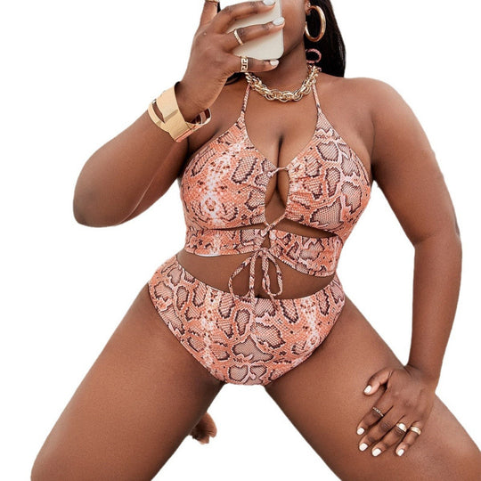 Damen Triangel-Bikini mit raffiniertem Cut-Out und trendigem Schlangenprint EB