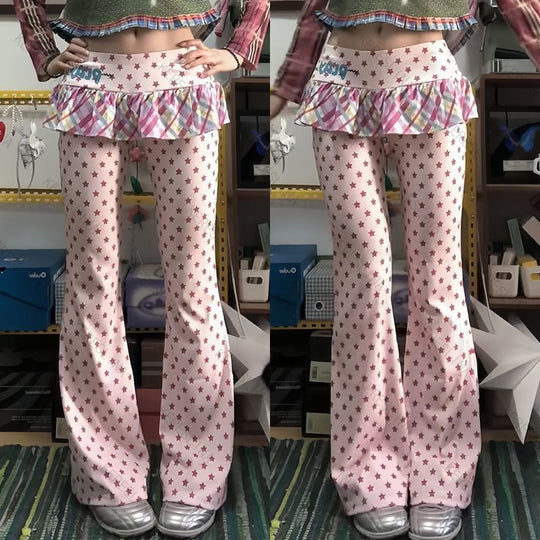 Damen Figurbetonte Flared-Hose mit Rüschendetail EB