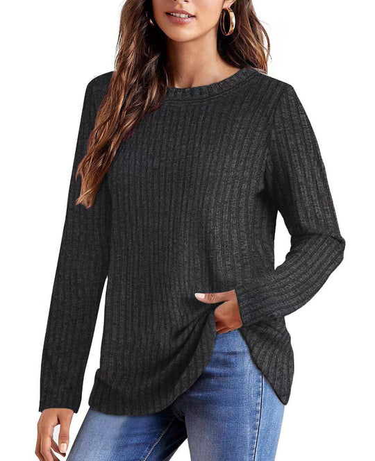 Damen Geripptes Feinstrick-Longsleeve mit Rundhalsausschnitt und asymmetrischem Saum EB