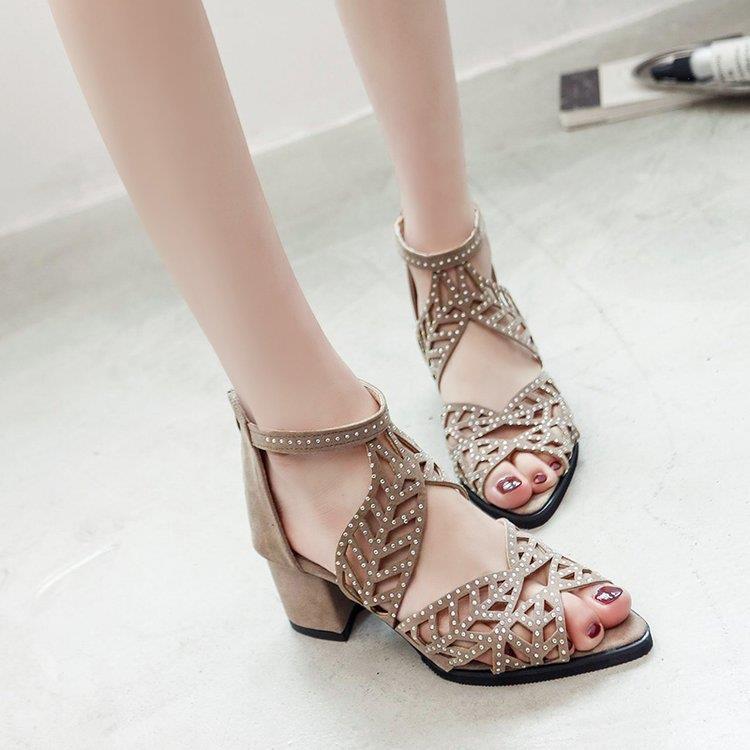 Damen Glamouröse Strass-Sandalen mit Blockabsatz EB